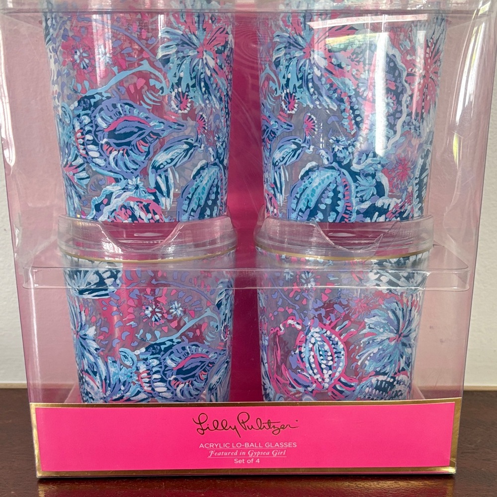 Lilly Pulitzer Gypsea Girl  Acrylic Lo- Ball Glass Set of 4